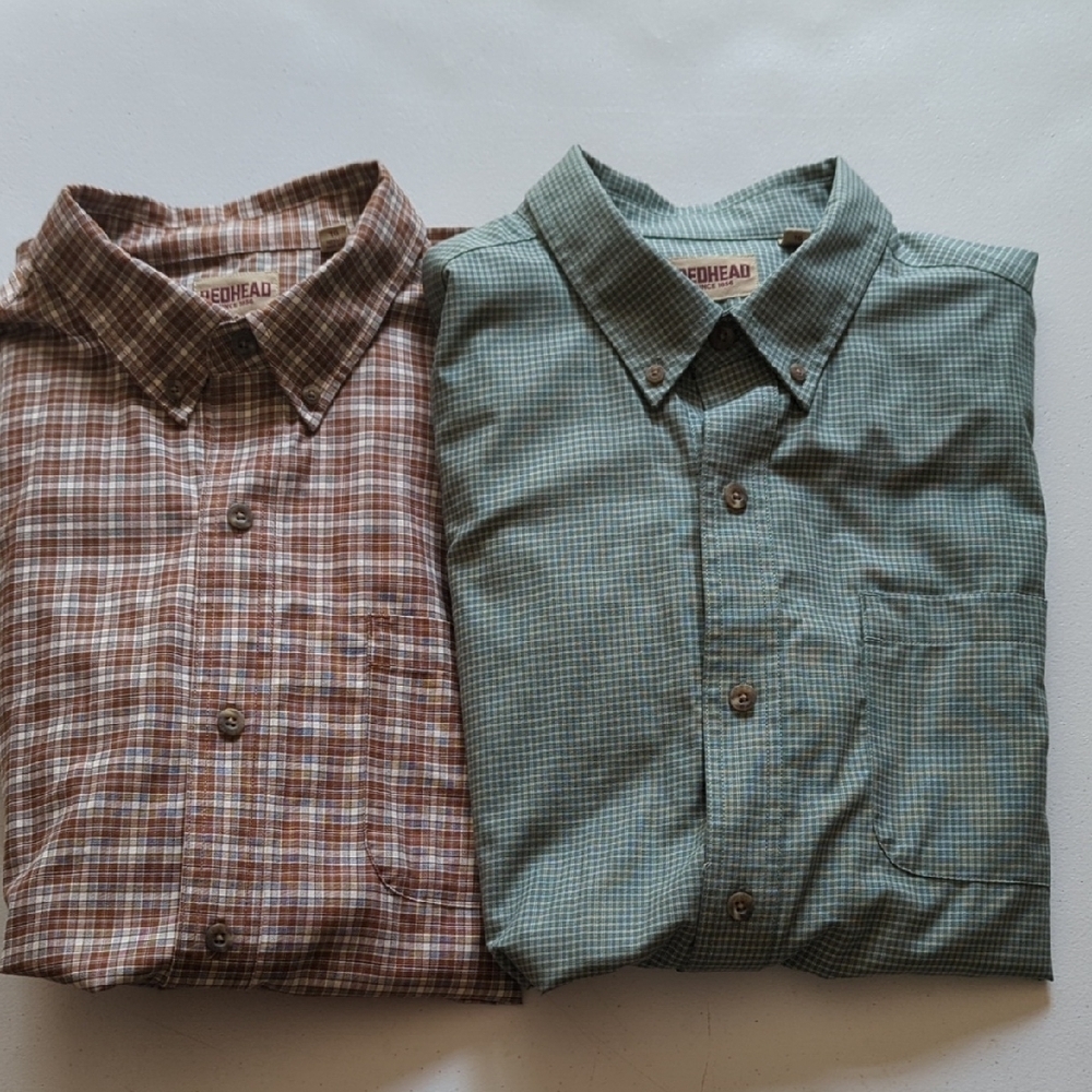 RedHead Men's Casual Shirts - Brown Plaid and Green Check XL